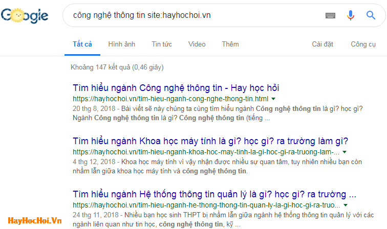 tìm kiếm trên google với từ khó site