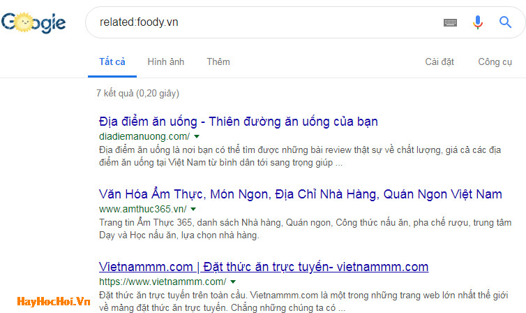 sử dụng từ khóa tìm kiếm related trên google