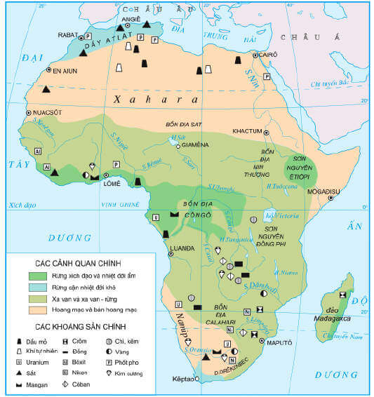 Cảnh quan và khoáng sản chính ở châu Phi