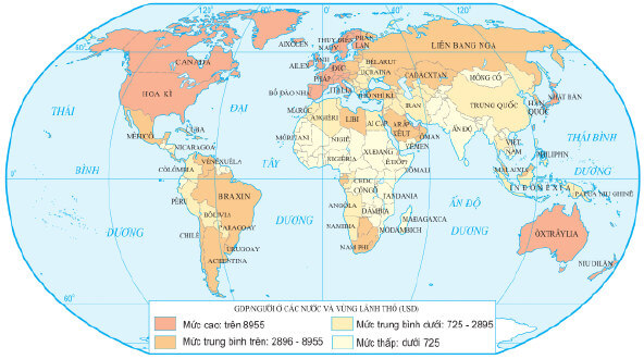 Phân bố các nước và vùng lãnh thổ trên thế giới theo mức GDP bình quân đầu người