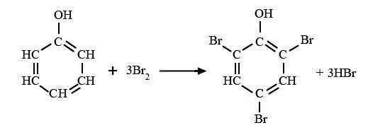 Phenol phản ứng với nước bromine tạo thành sản phẩm thế 2,4,6 – tribromophenol