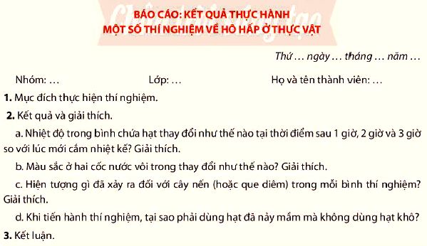 Báo cáo kết quả thực hành trang 48 Sinh học 11