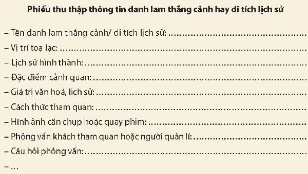 Phiếu thu thập thông tin danh lam thắng cảnh hay di tích lịch sử