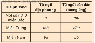 Ví dụ về từ ngữ địa phương