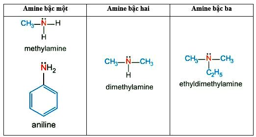 Phân loại Amine dựa trên bậc của amine: