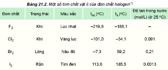 Tính chất vật lí halogen