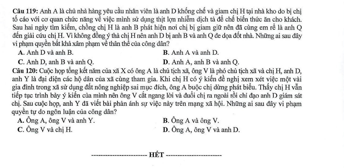 Đề minh họa 2020 môn GDCD THPT QG